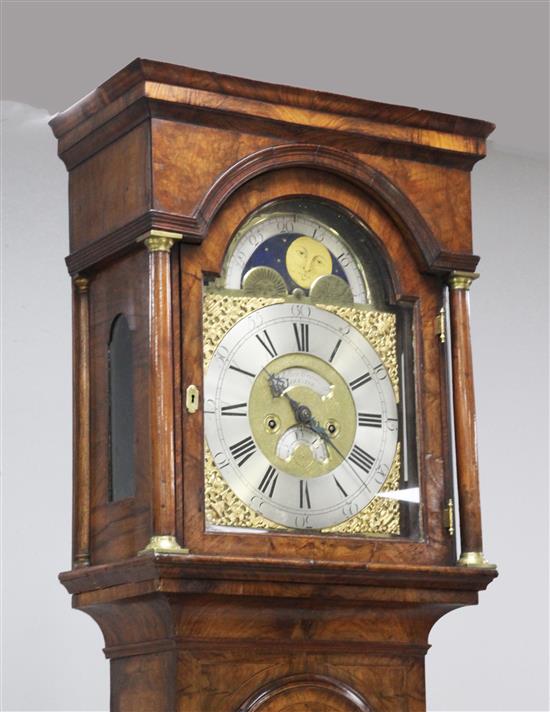 William Greaves, Leicester. A mid 18th century walnut eight day longcase clock, 7ft 3in.